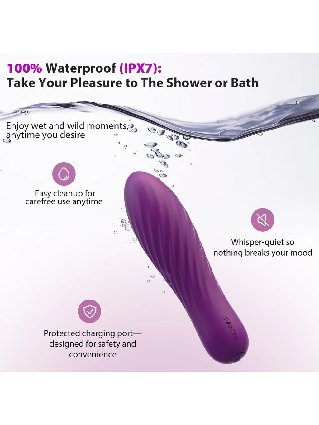 Mini vibrador de silicone com relevos, 10 modos – Lilás · SVAKOM Tulip (foto 5)