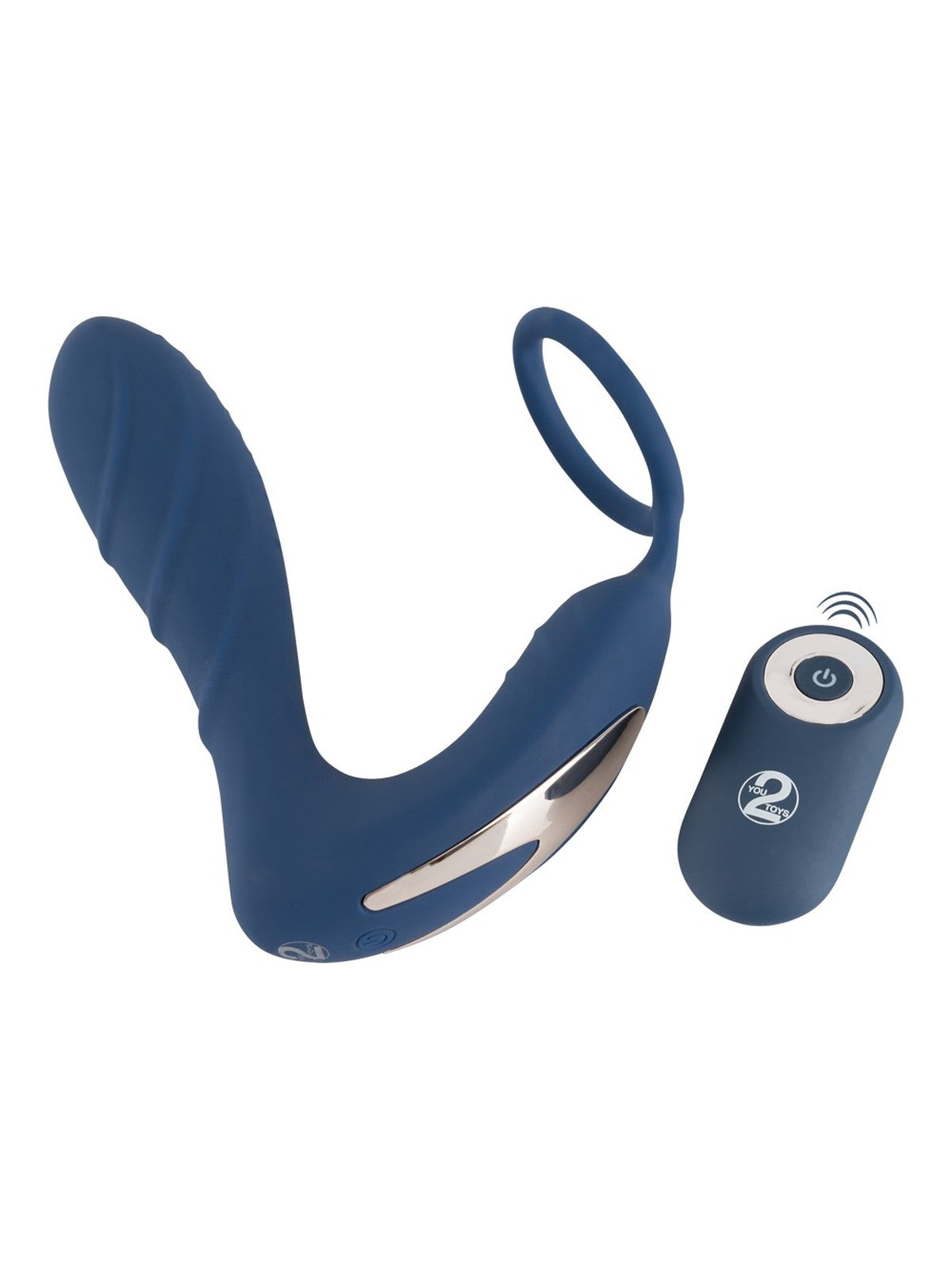 Plug de próstata com anel peniano e comando, 10 modos – Azul · You2Toys