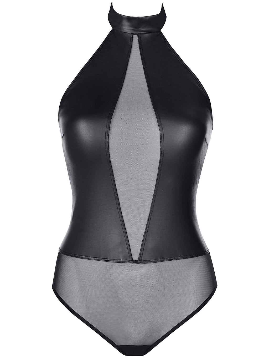 Body de gola alta com tule transparente – a peça, fundo branco