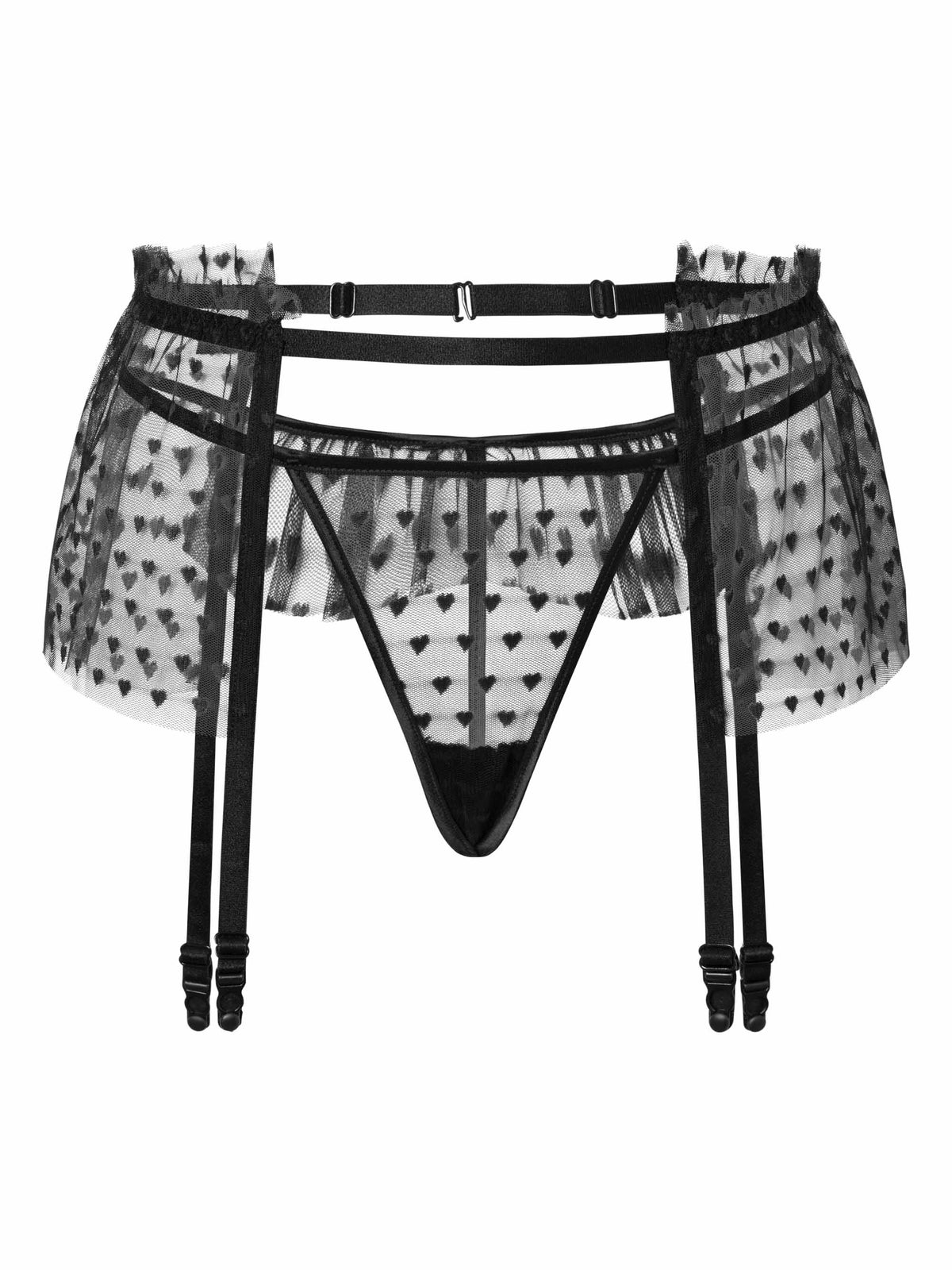 Cinto de ligas com saia de tule e corações – Preto · Ritmo