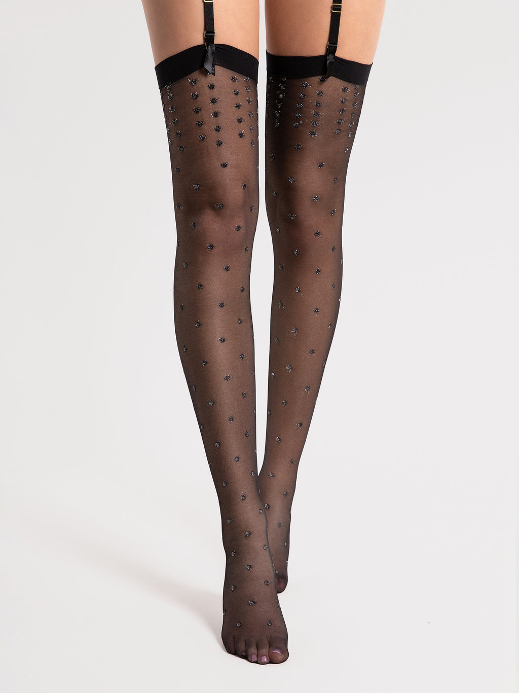 Meias para ligueiro com lurex estrelado – Preto