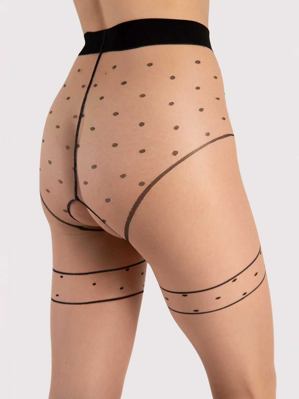 Crotchless Patterned Tights - Starlight - NUDE/BLACK (foto 3)