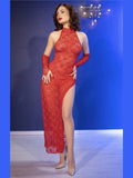 Vestido Comprido com calcinha fio dentral e Luvas - Red