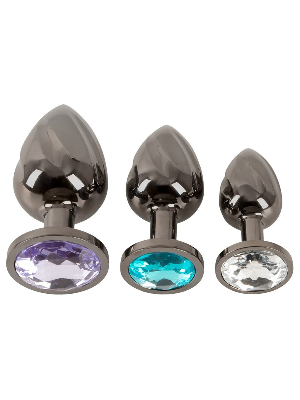 Conjunto de 3 plugs em metal com pedras, tamanhos progressivos – ANOS