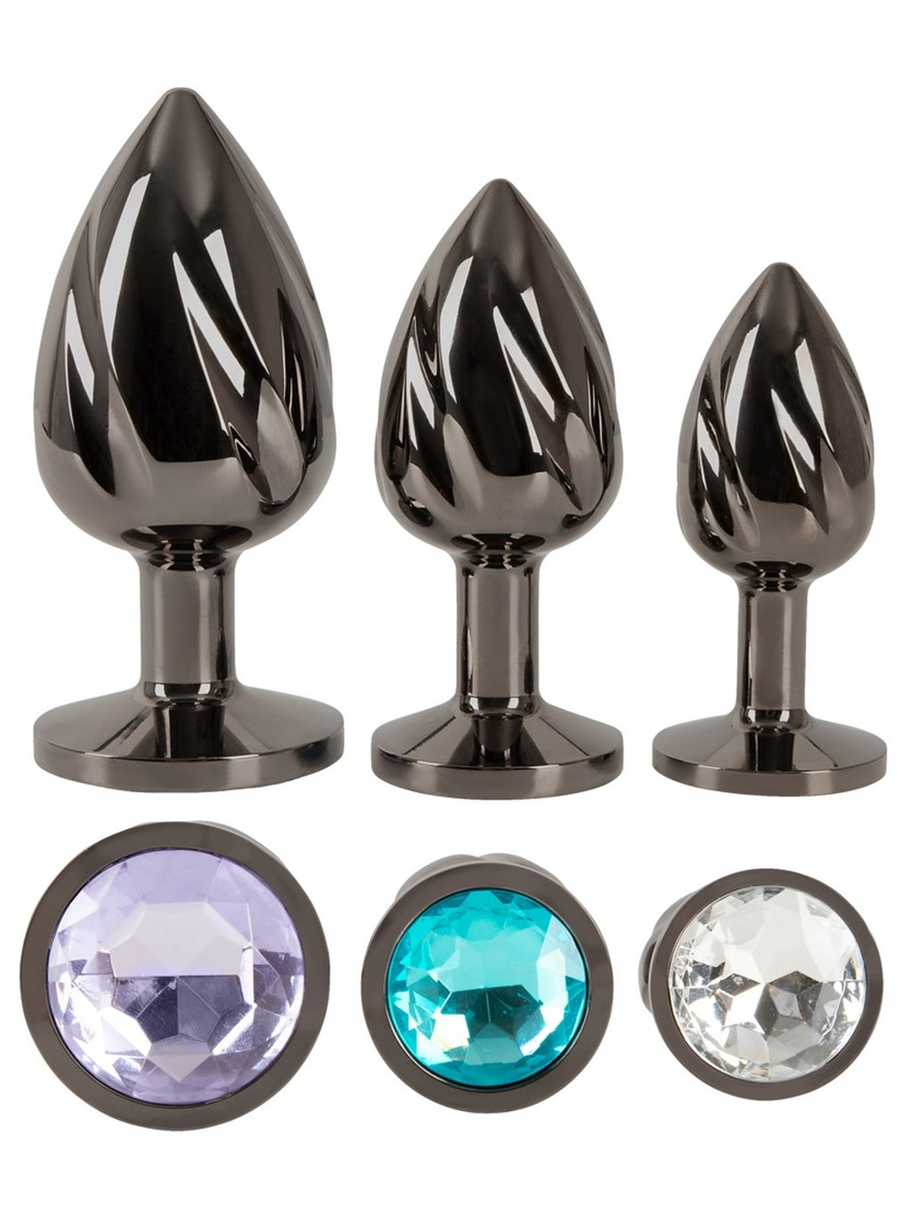 Conjunto de 3 plugs em metal com pedras, tamanhos progressivos – ANOS (foto 2)