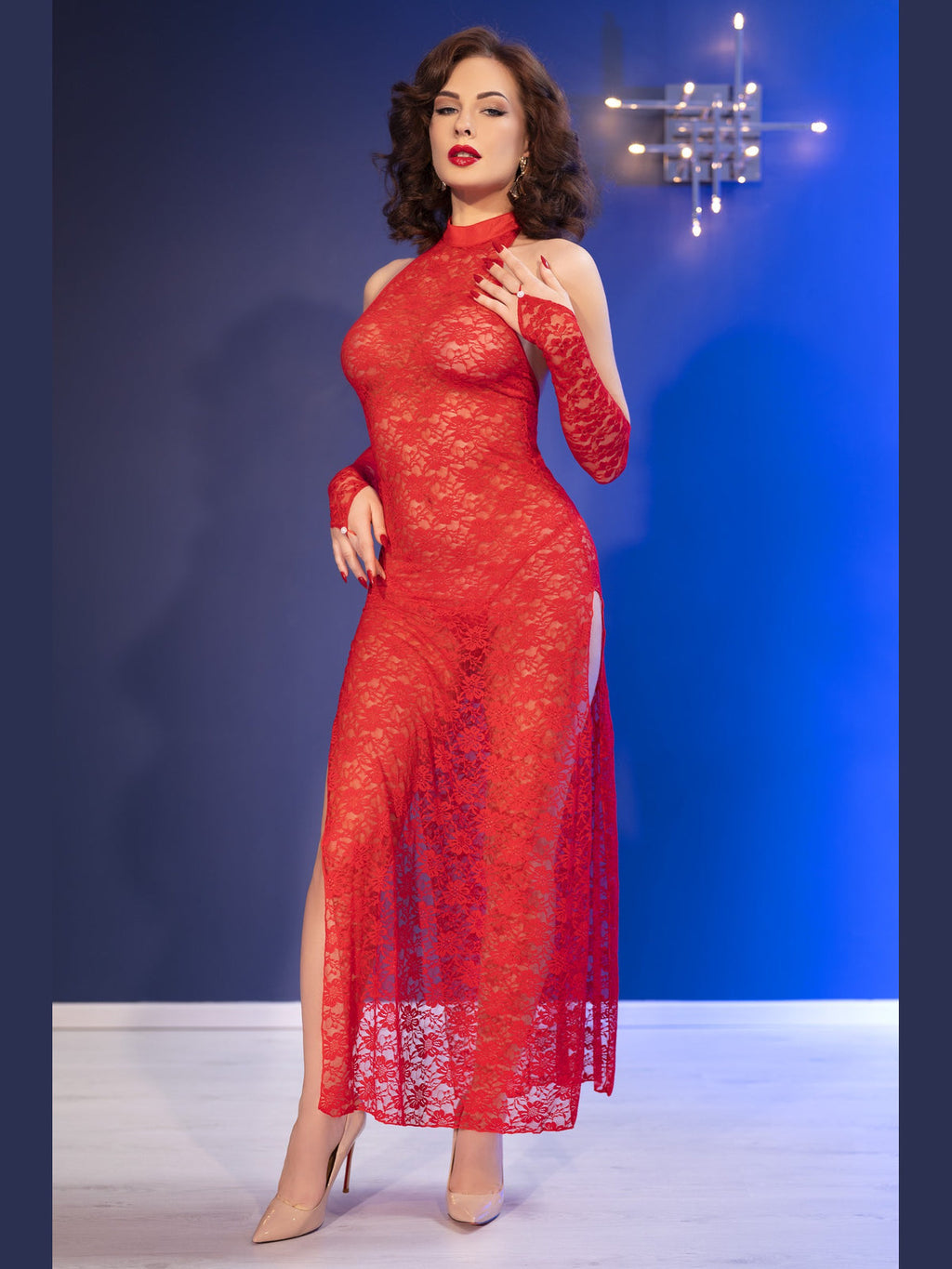 Vestido Comprido com calcinha fio dentral e Luvas - Red (foto 5)