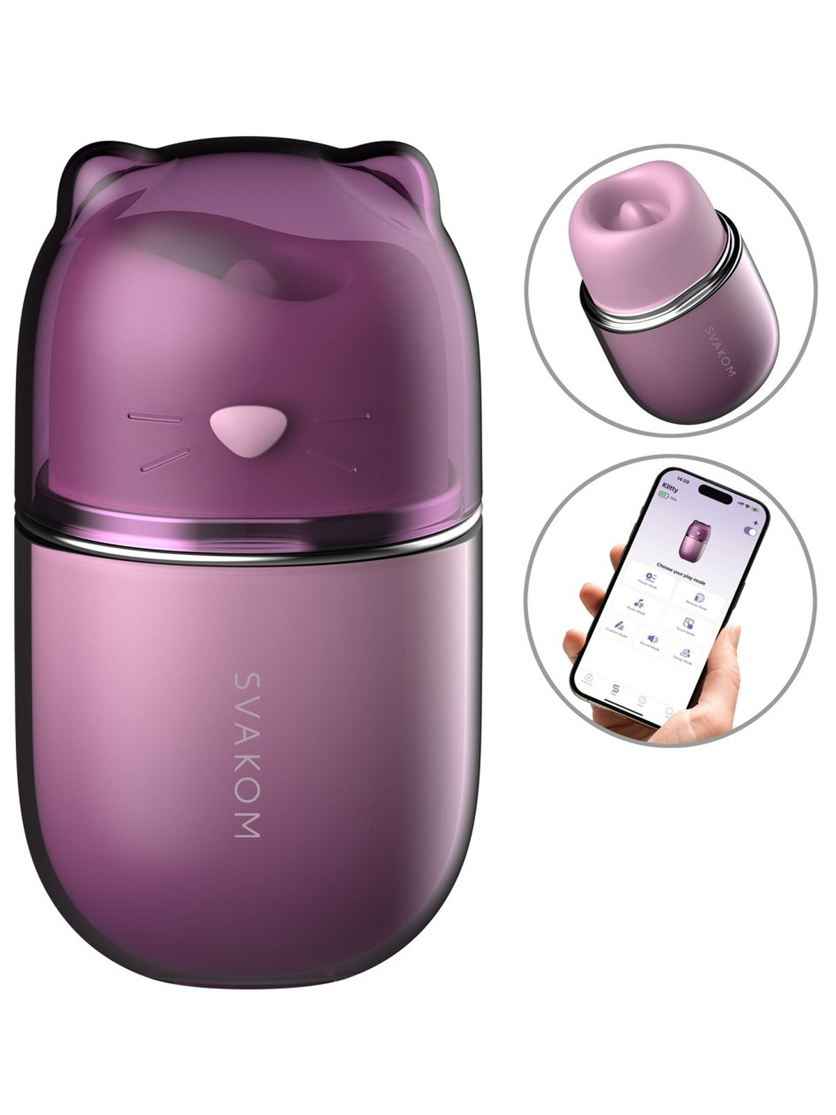 Estimulador de clítoris com sucção e língua vibratória, 10 modos – Lilás · SVAKOM Klitty