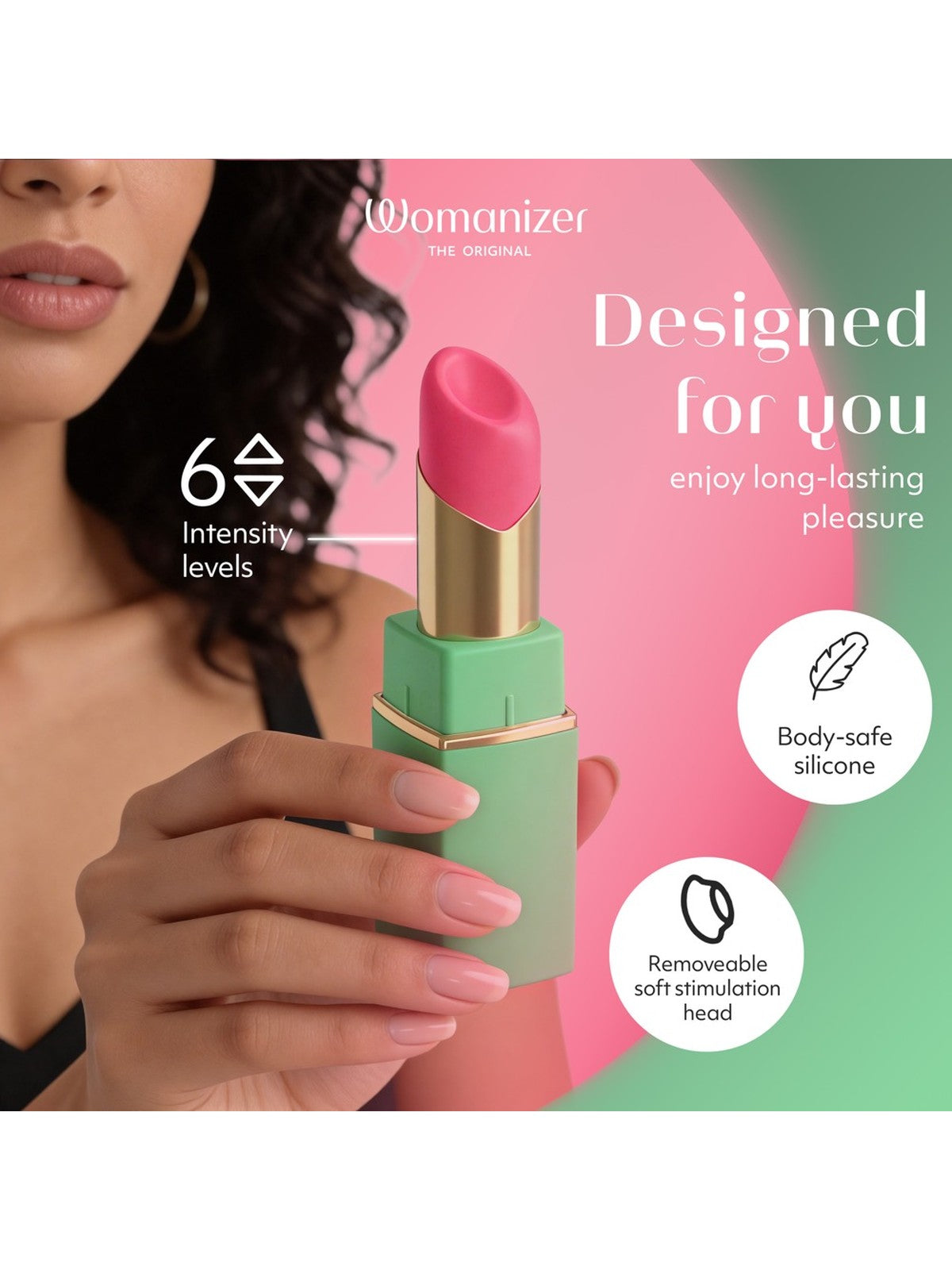 Estimulador de clítoris por ondas de ar, 6 intensidades, formato batom – Verde · Womanizer Beauty (foto 6)