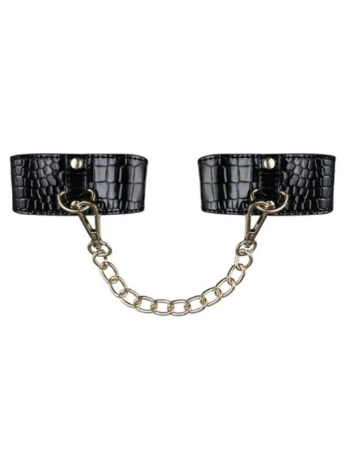 Algemas em verniz efeito crocodilo com corrente – Preto · Obsessive