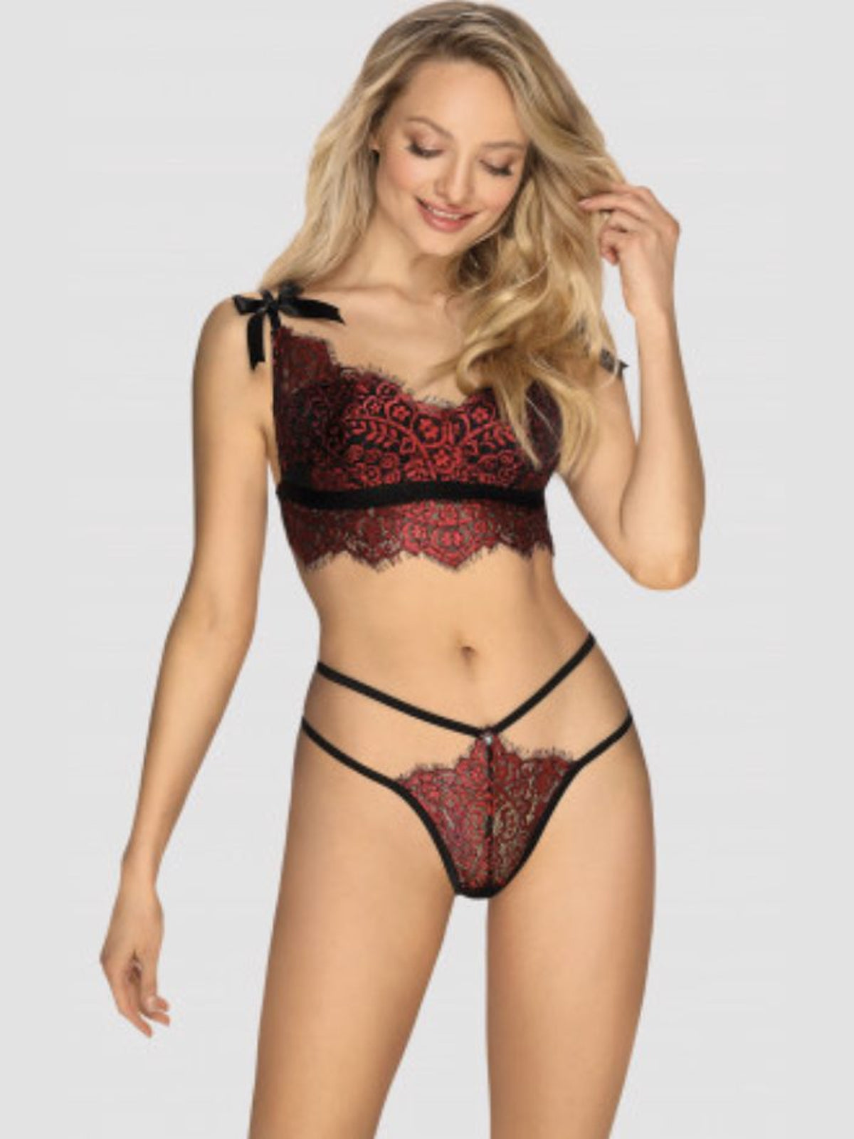 Conjunto 2 peças - Soutien e Cueca - Preta com renda vinho