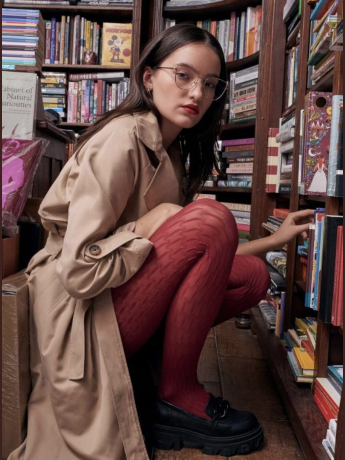 Patterned Tights - Stereo - Cherry Red