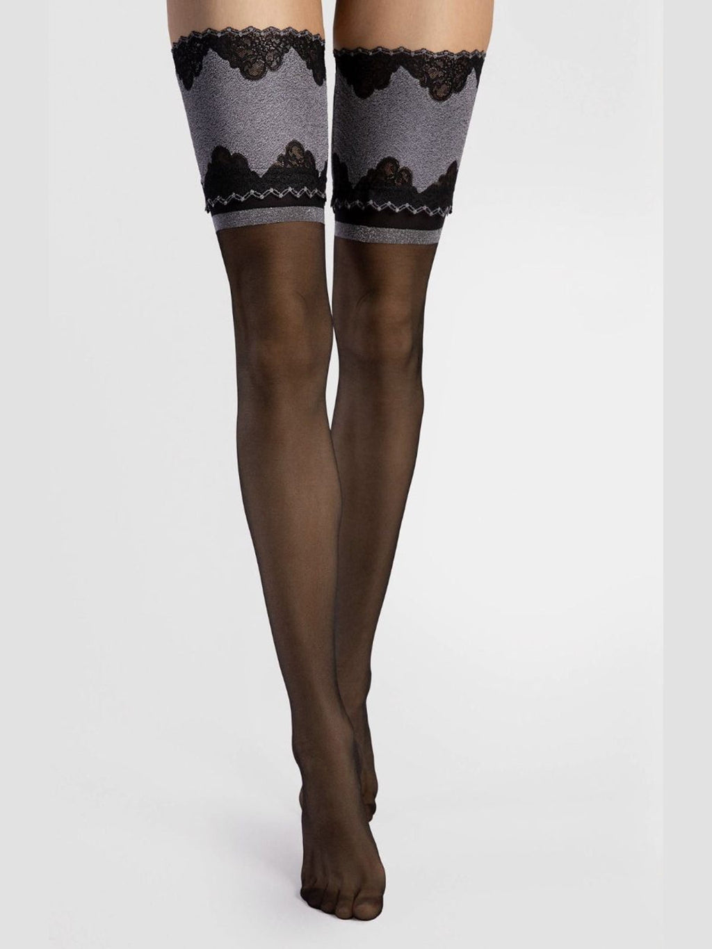 Lurex Patterned Hold ups - Belle Epoque - Black