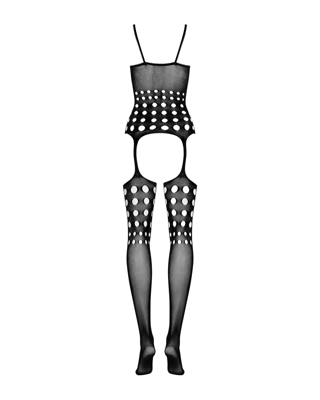 Bodystocking Obsessive G310 – desenho da peça vista de TRÁS, esticada: costas lisas e abertura entre as pernas