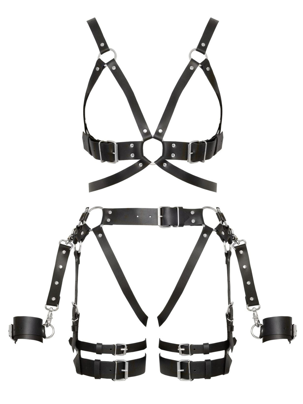 Harness de pele, conjunto de 3 peças com algemas – Preto · ZADO (foto 4)