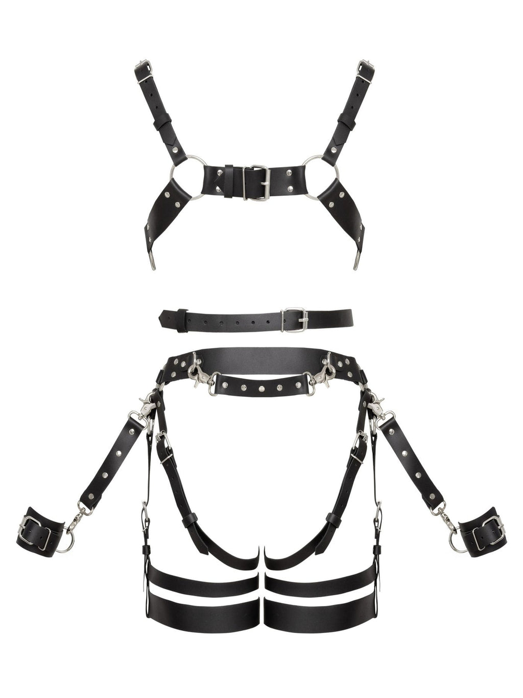 Harness de pele, conjunto de 3 peças com algemas – Preto · ZADO (foto 5)