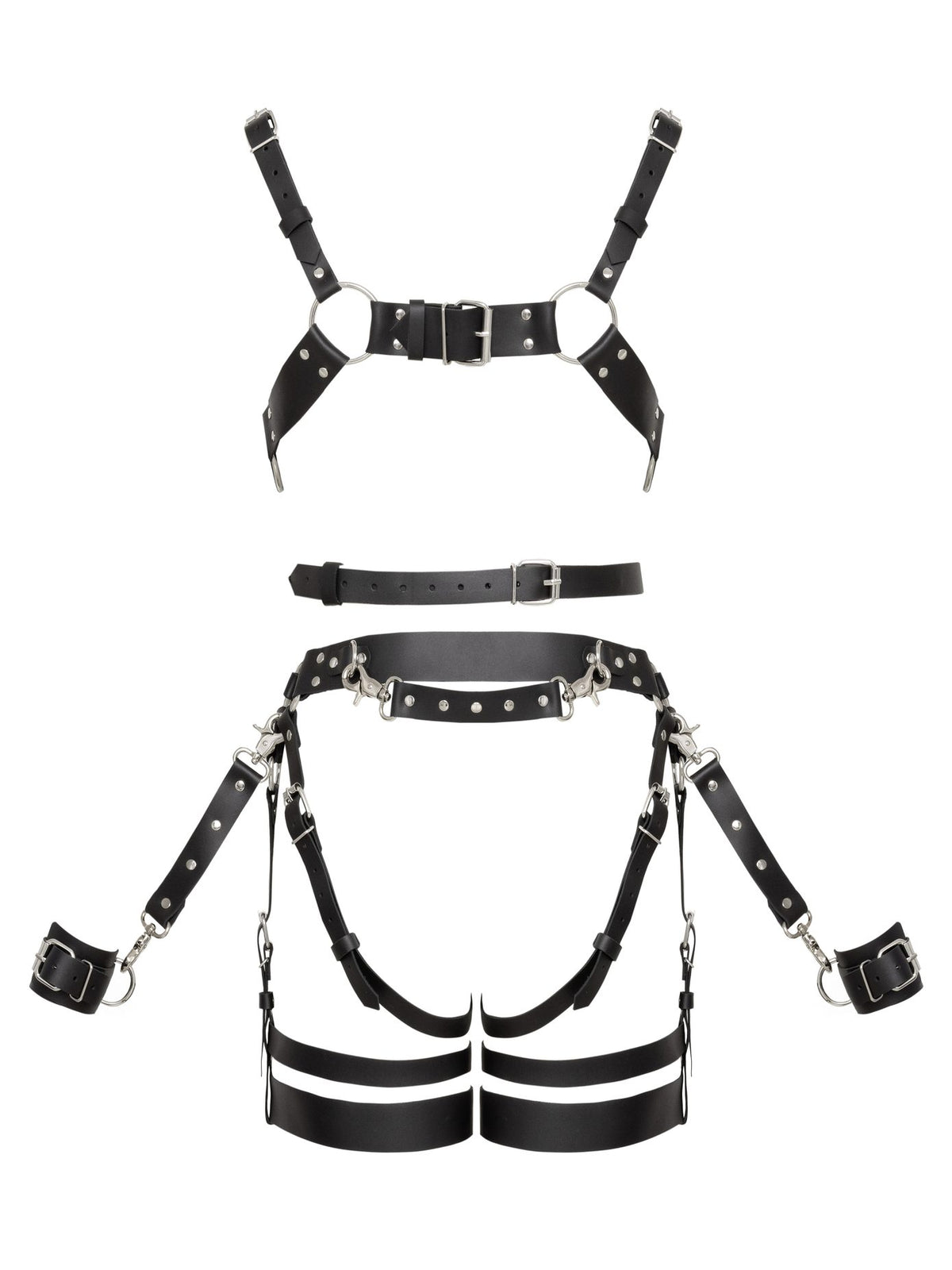 Harness de pele, conjunto de 3 peças com algemas – Preto · ZADO (foto 5)