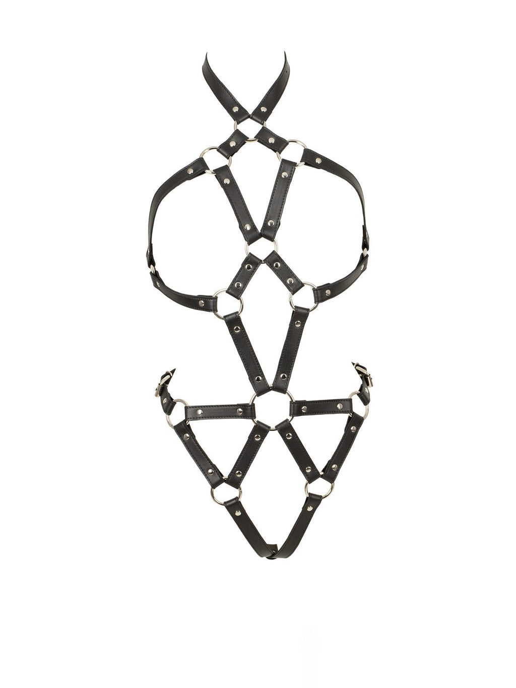 Harness de tiras, peito e virilha abertos, efeito pele – Preto · Bad Kitty