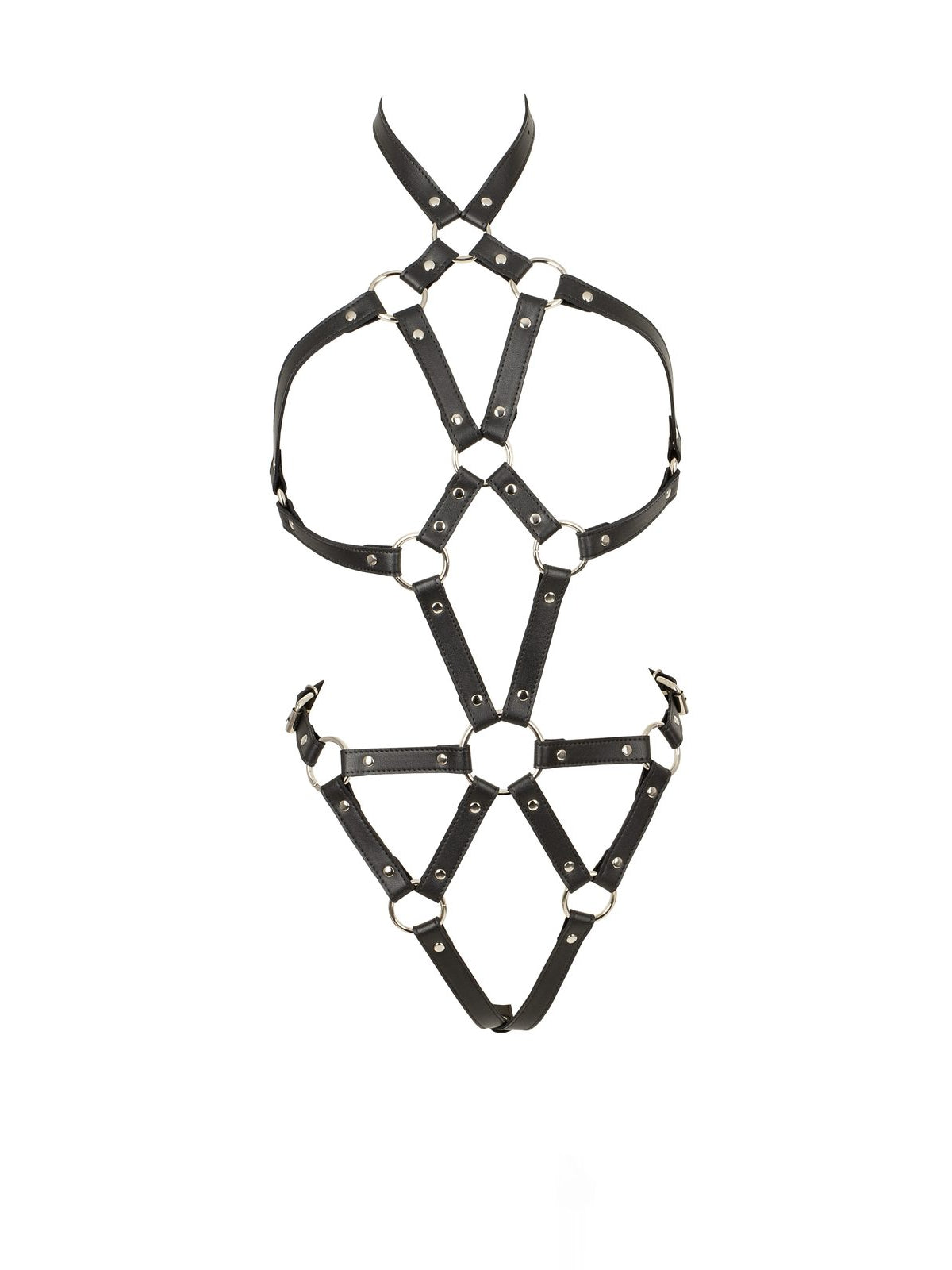 Harness de tiras, peito e virilha abertos, efeito pele – Preto · Bad Kitty