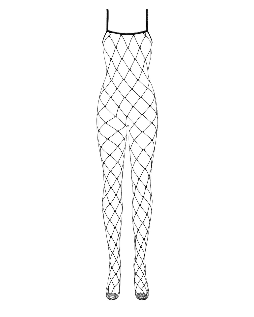 Bodystocking Obsessive N102 – desenho da peça vista de FRENTE, esticada, com a malha em losango