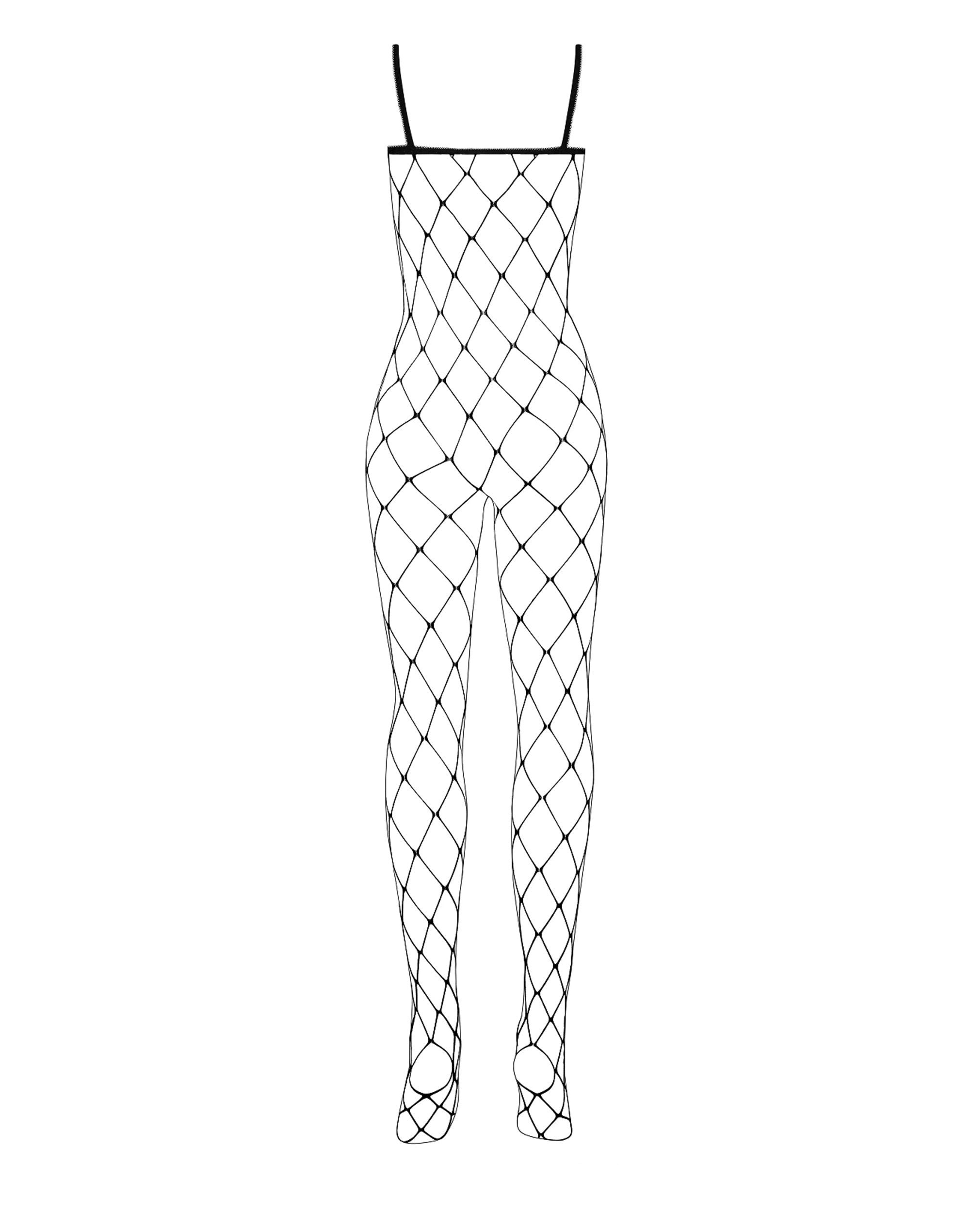 Bodystocking Obsessive N102 – desenho da peça vista de TRÁS, esticada, com as costas descobertas