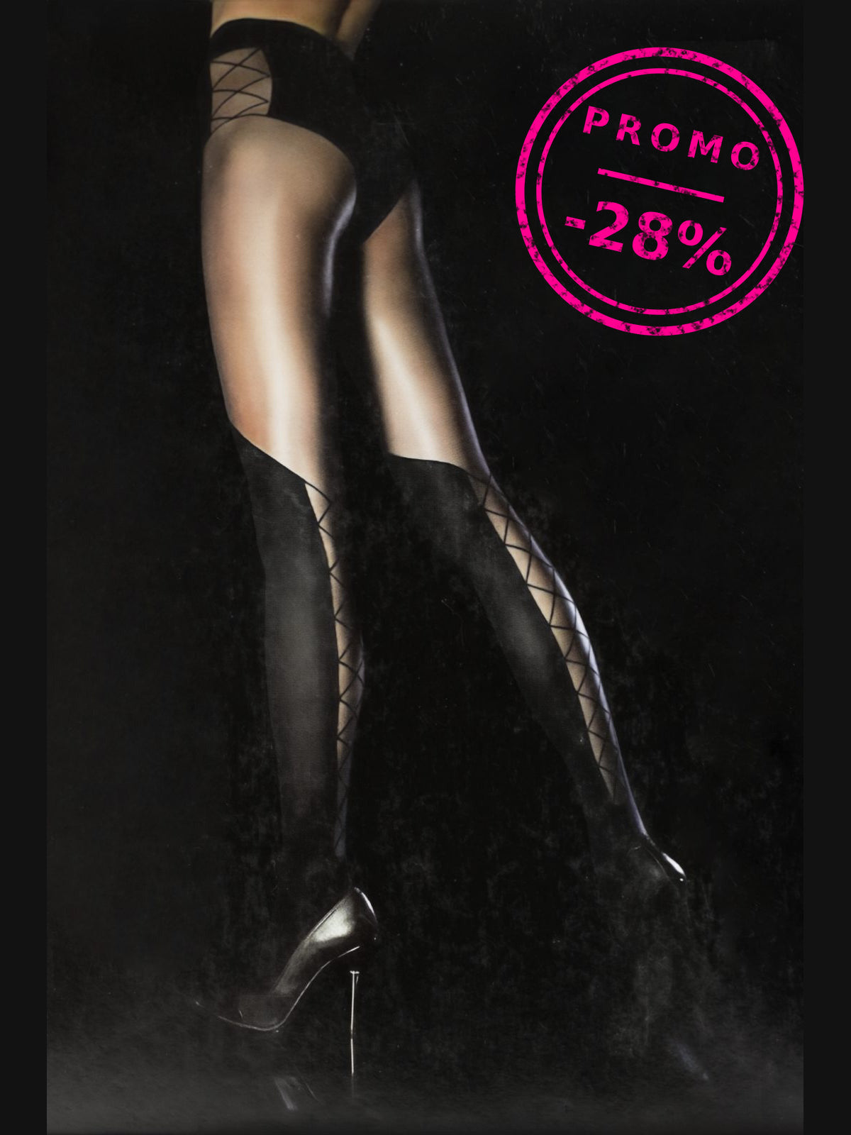 Meias altas brilhantes com costura – Preto