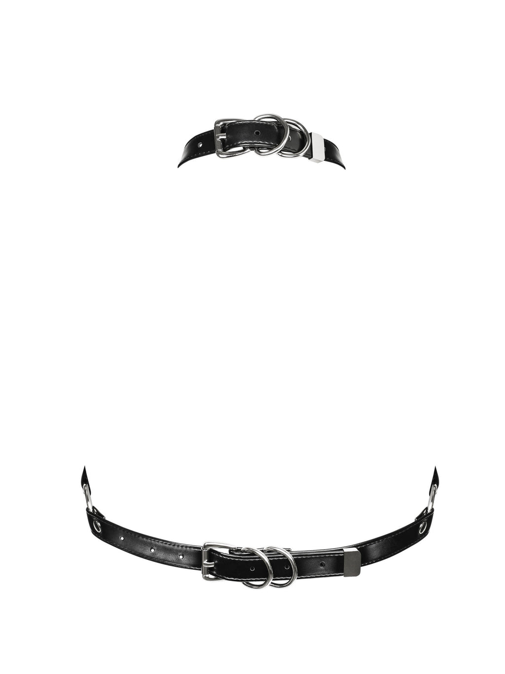 Arnês de peito – pormenor do choker e da tira de ajuste das costas