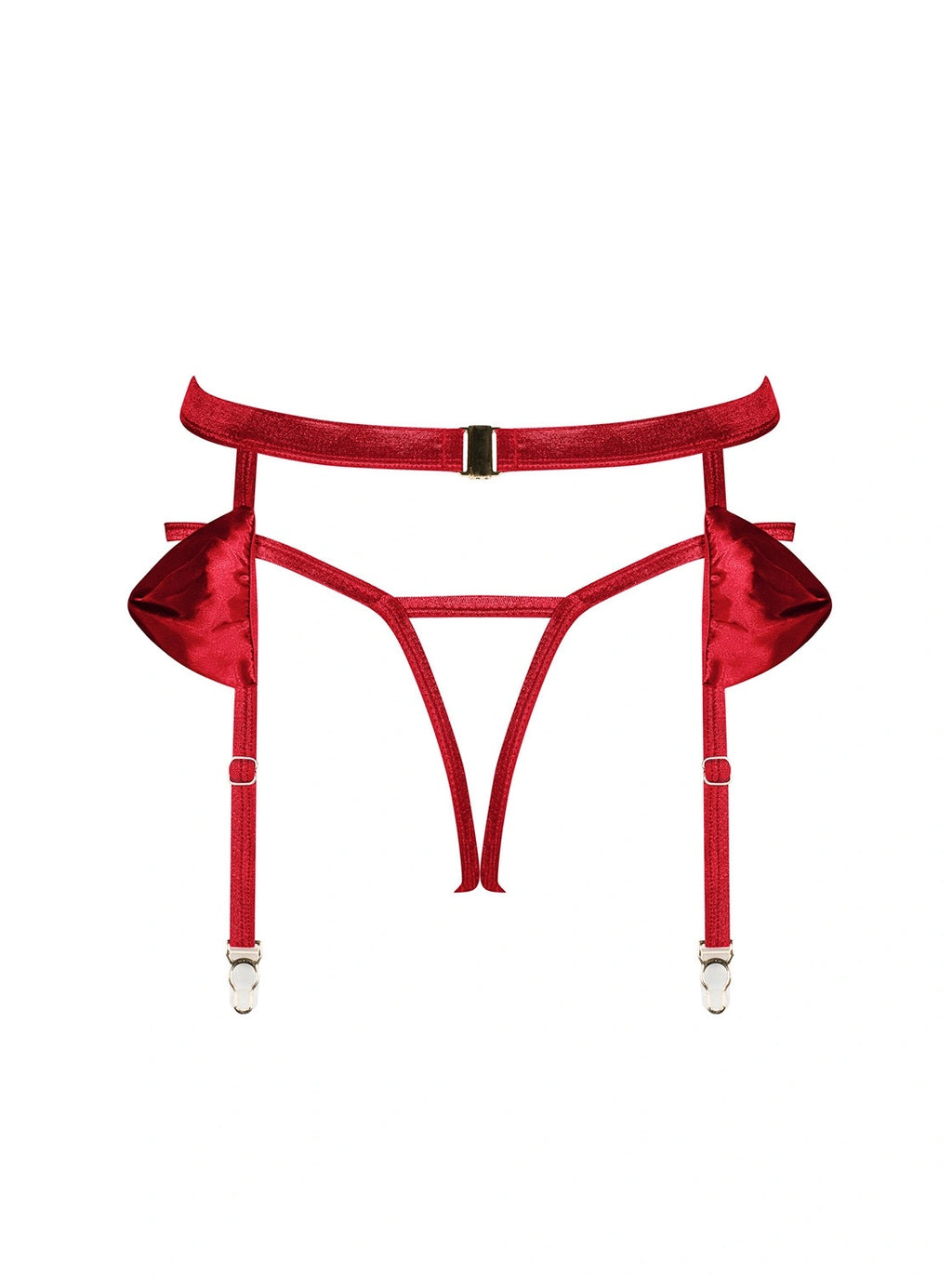 Cinto de liga e tanga Obsessive Rubinesa – as duas peças em separado, costas, com o fecho ajustável