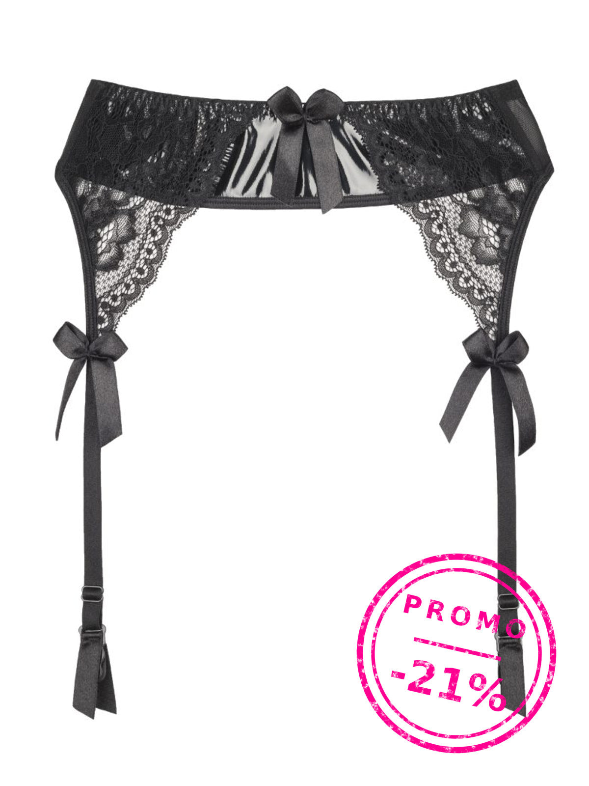 Cinto de ligas de renda Plus Size – Preto com bordado dourado (3XL)