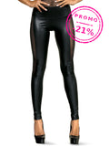 Leggings de efeito couro com painéis de tule – Preto