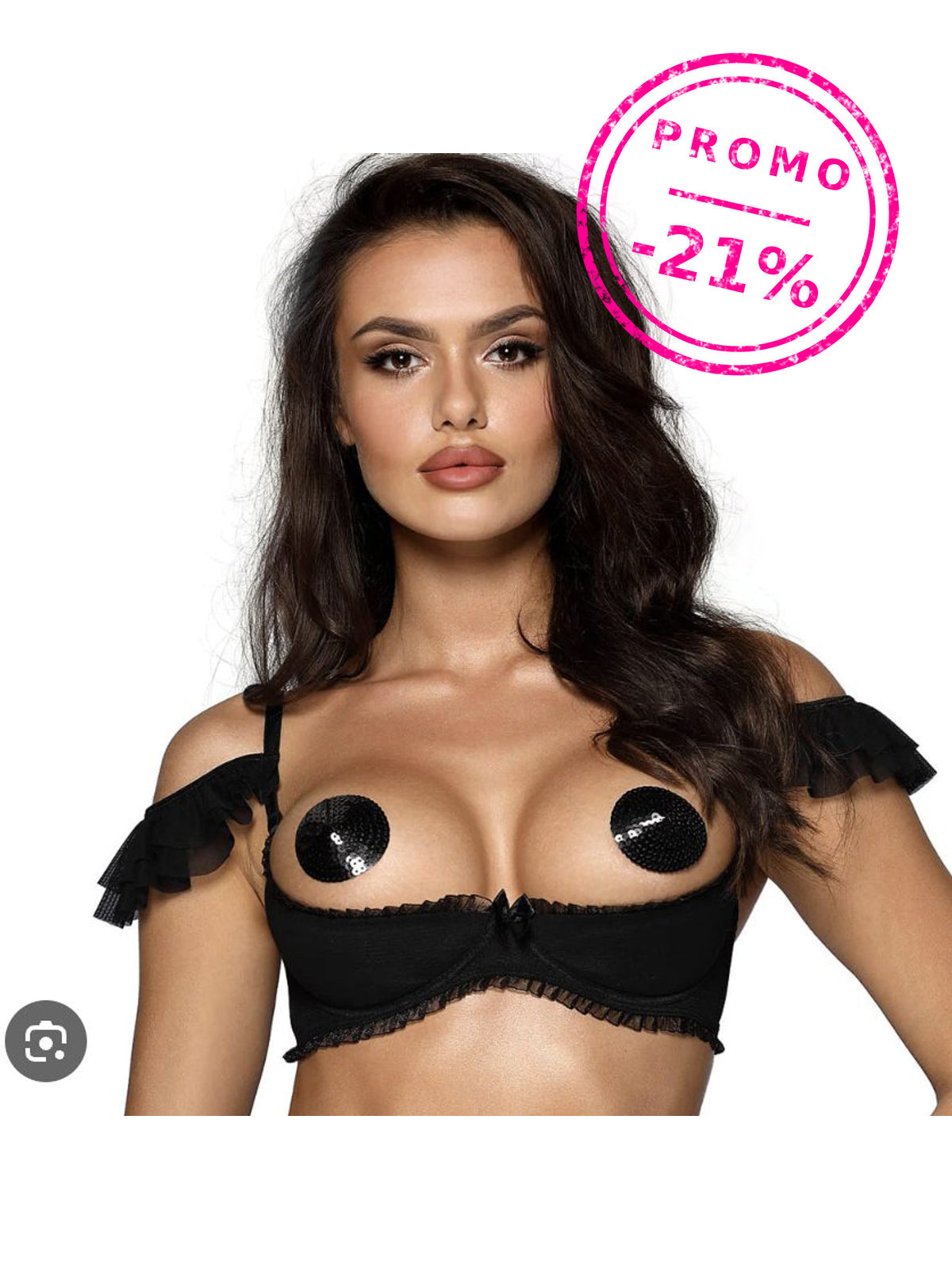 Soutien de taças abertas com folhos – Preto